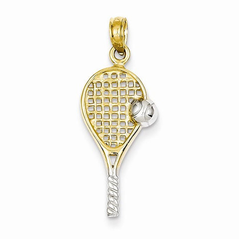 14k Gold Polished Tennis Racquet Pendant, Pendants for Necklace