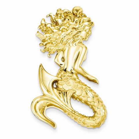 14k Gold Polished & Satin Diamond-cut Mermaid Slide Pendant, Pendants for Necklace