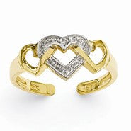 14k Yellow Gold Rhodium Diamond Heart Toe Ring