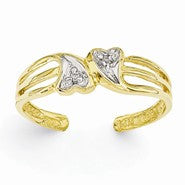 14k Yellow Gold Double Heart Diamond Toe Ring
