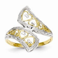 14k Yellow Gold & Rhodium Diamond-cut Heart Accent Bypass Ring