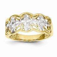 14k Yellow Gold Rhodium Diamond-cut Wave Ring