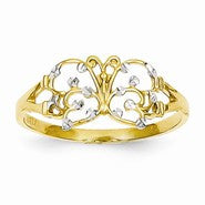 14k Yellow Gold & Rhodium Diamond-cut Butterfly Ring
