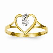 14k Yellow Gold & Rhodium Cut-Out Heart Ring