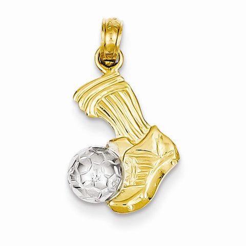 14k Gold Two-tone Soccer Ball and Foot Kicking Pendant, Pendants for Necklace