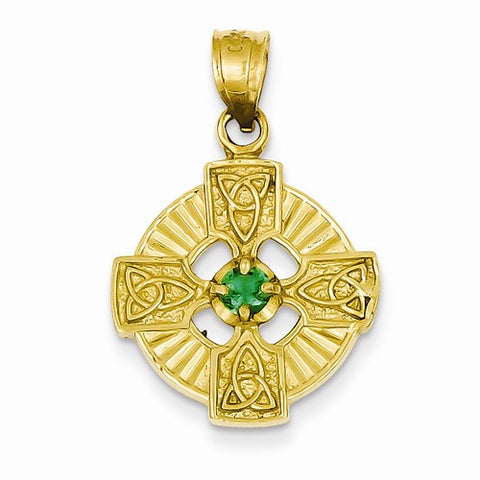 14k Gold Celtic Circle with Green CZ Stone Pendant, Pendants for Necklace