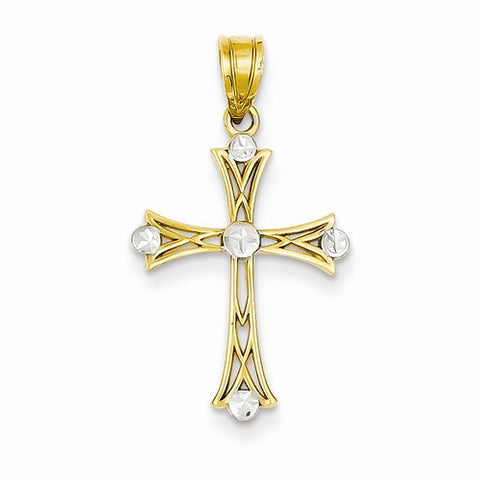 14k Gold w/Rhodium Fleur De Lis Cross Pendant, Pendants for Necklace