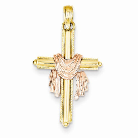 14k Gold Two-tone Draped Cross pendant, Charm