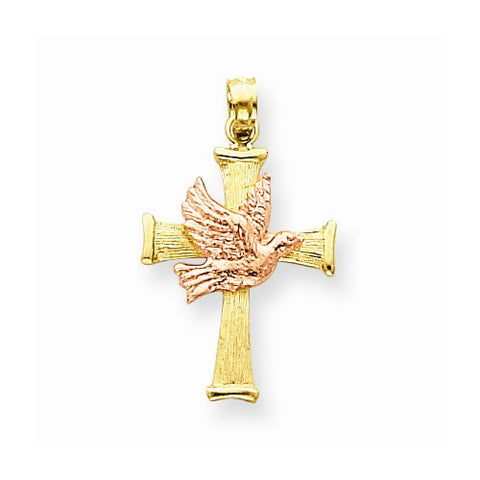 14k Gold Two-tone Dove Cross pendant, Beautiful Pendants for Necklace