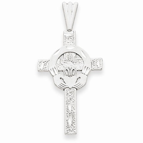 14k White Gold Polished Claddagh Cross Pendant, Pendants for Necklace