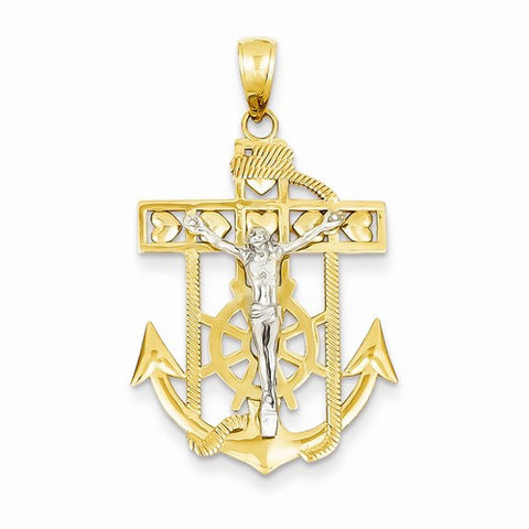 14k Gold Two-tone Mariner's Crucifix pendant, Beautiful Pendants for Necklace