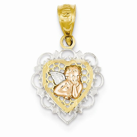 14k Gold Two-tone w/Rhodium Angel Heart Pendant, Pendants for Necklace