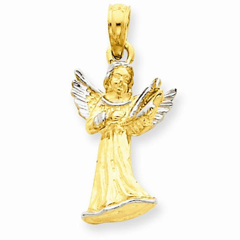 14k Gold w/Rhodium Angel w/Violin Pendant, Pendants for Necklace