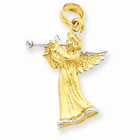 14k Gold w/Rhodium Angel w/Flute Pendant, Pendants for Necklace