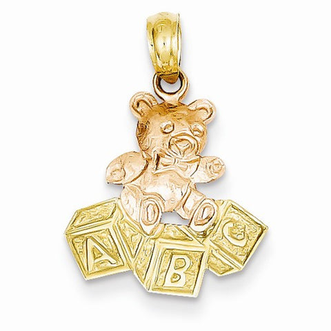 14k Gold Two-tone Teddy Bear w/ABC Blocks Pendant, Pendants for Necklace