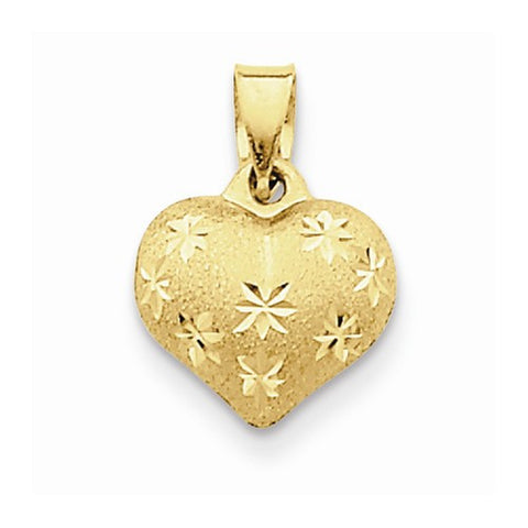 14k Gold Satin & Diamond Cut Puffed Heart Pendant, Pendants for Necklace