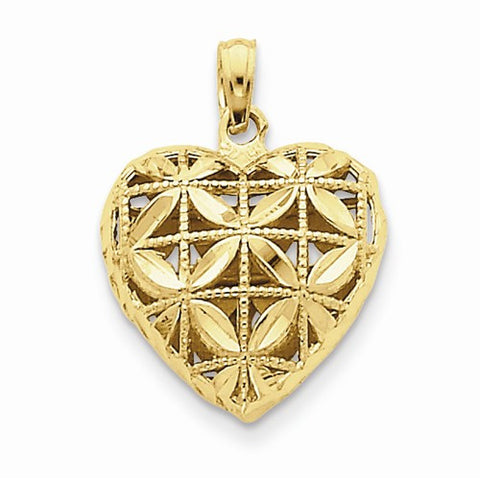 14k Gold Diamond-cut Open Puffed Heart Pendant, Pendants for Necklace