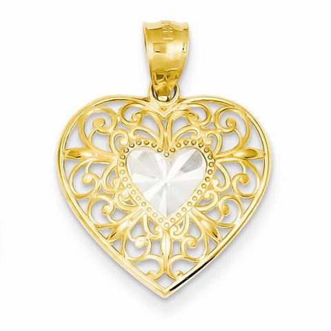 14k Gold and Rhodium Filigree Heart Pendant, Pendants for Necklace