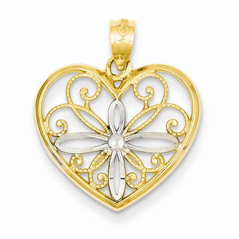 14k Gold and Rhodium D/C Heart pendant, Beautiful Pendants for Necklace