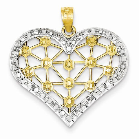 14k Gold & Rhodium Diamond-cut Heart pendant, Delightful Pendants for Necklace