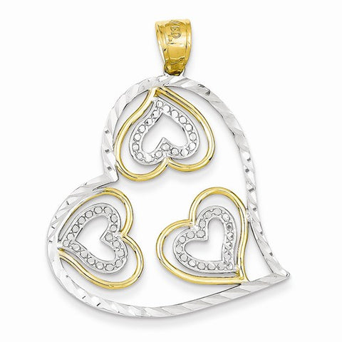 14k Gold and Rhodium Diamond-cut Heart Pendant, Pendants for Necklace