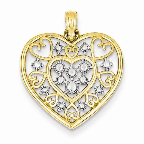 14k Gold Two-tone Diamond-cut Heart pendant, Pendants for Necklace