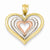 14k Gold Yellow, Rose and Rhodium Diamond-cut Heart Pendant, Pendants for Necklace