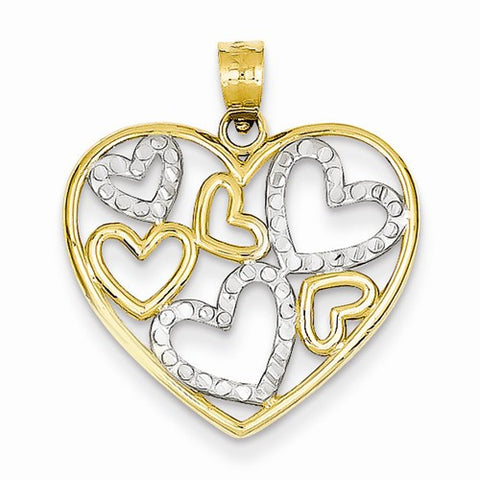14k Gold Two-tone Diamond-cut Heart pendant, Pretty Pendants for Necklace