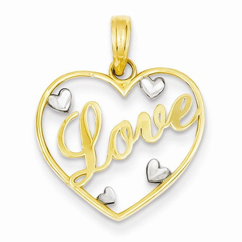 14k Gold & Rhodium Love Heart Pendant, Pendants for Necklace