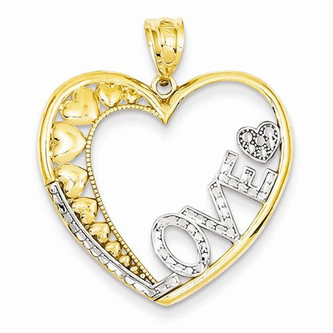 14k Gold and Rhodium Love Heart Pendant, Pendants for Necklace