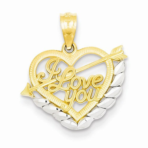 14k Gold and Rhodium I Love You Heart Pendant, Pendants for Necklace