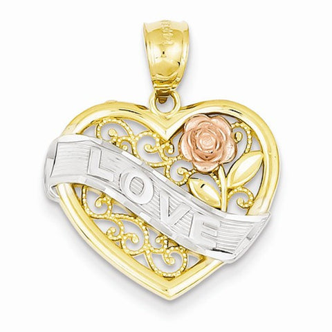 14k Gold Two-tone and Rhodium Love Heart pendant, Lovely Pendants for Necklace