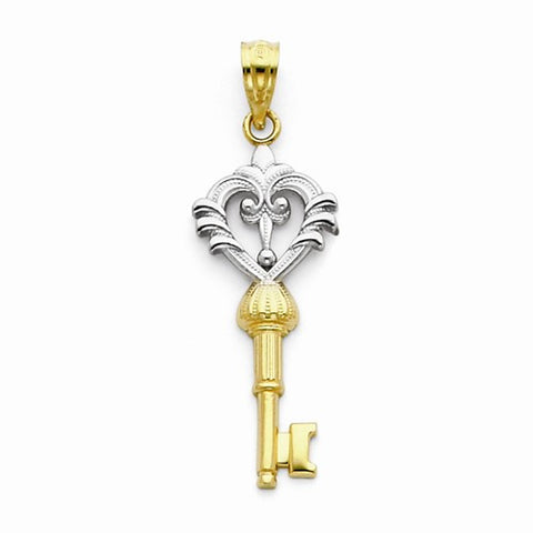 14k Gold and Rhodium Heart Key Pendant, Pendants for Necklace
