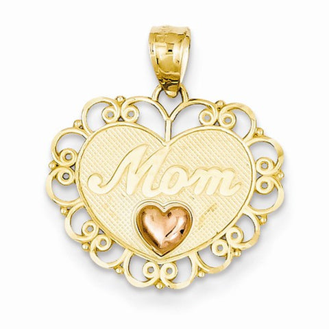 14k Gold Two-tone Mom Heart Pendant, Pendants for Necklace