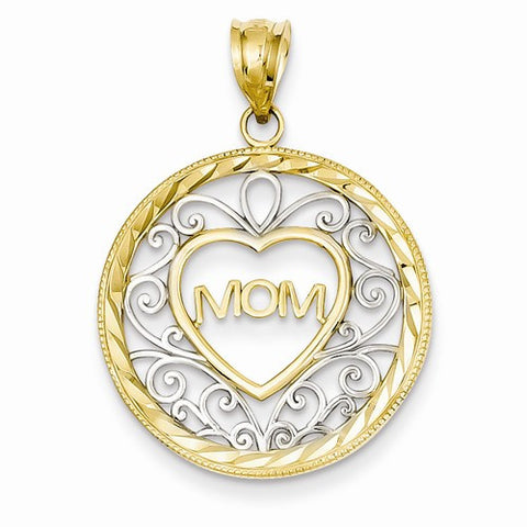 14k Gold Two-tone Mom with Heart Pendant, Pendants for Necklace