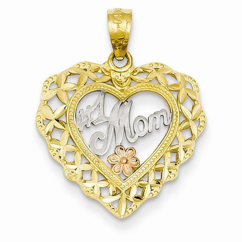 14k Gold Two-tone and Rhodium #1 Mom Heart pendant, Pendants for Necklace