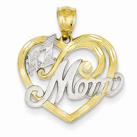 14k Gold and Rhodium #1 Mom Heart Pendant, Pendants for Necklace