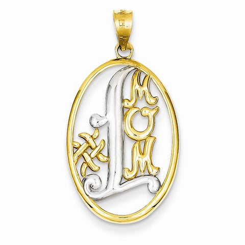 14k Gold & Rhodium #1 Mom Oval Pendant, Pendants for Necklace