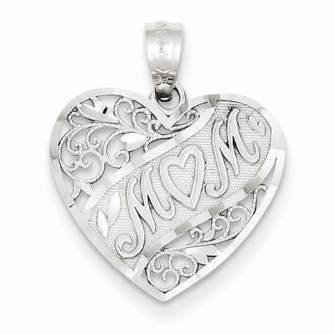 14k White Gold Mom Heart pendant, Gorgeous Pendants for Necklace