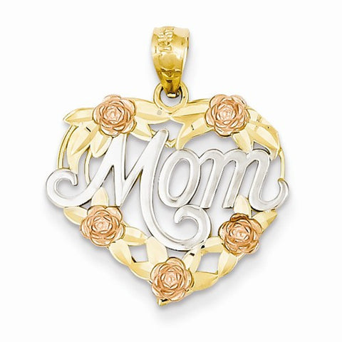 14k Gold Two-tone and Rhodium Mom Heart pendant, Lovely Pendants for Necklace
