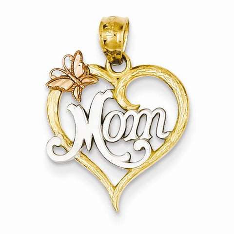 14k Gold Two-tone and Rhodium Mom Heart pendant, Stylish Pendants for Necklace
