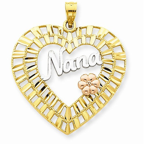 14k Gold Yellow & Rose Gold w/Rhodium Diamond-cut Nana Heart Pendant, Pendants for Necklace