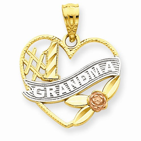 14k Gold Two-tone and Rhodium #1 Grandma Heart pendant, Classy Pendants for Necklace