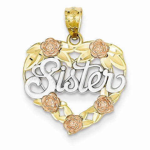14k Gold Two-tone and Rhodium Sister Heart Pendant, Pendants for Necklace