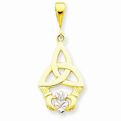 14k Gold Rhodium Diamond-cut Claddagh Pendant, Pendants for Necklace