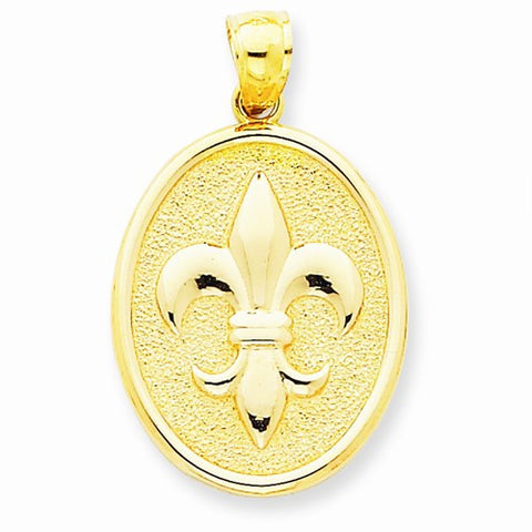 14k Gold Fleure-Lis on Oval Disk Pendant, Pendants for Necklace