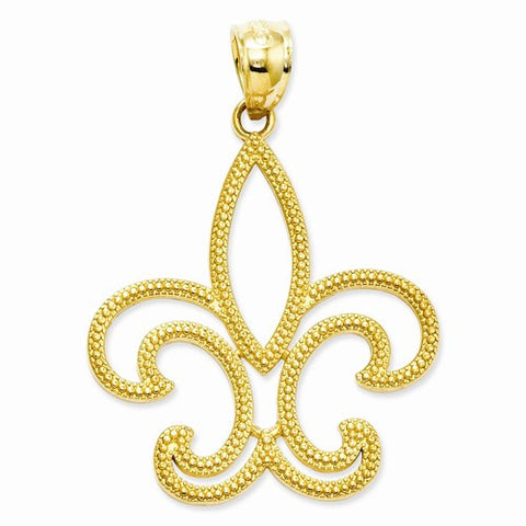 14k Gold Patterned Fleure-Lis Pendant, Pendants for Necklace