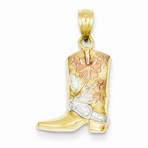 14k Gold Tri Color Floral Boot pendant, Gorgeous Pendants for Necklace