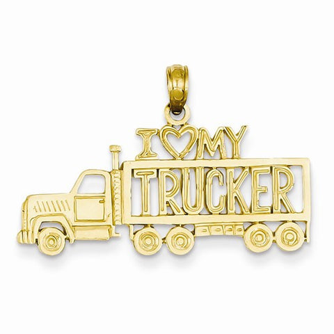 14k Gold I Love My Trucker Truck Pendant, Pendants for Necklace