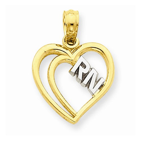 14k Gold & Rhodium RN Heart Pendant, Pendants for Necklace